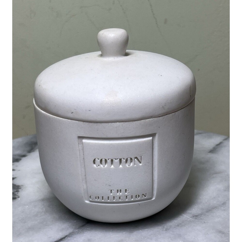 The Collection Stoneware Engraved Cotton Container Jar w/Lid Trinkets Jewelry